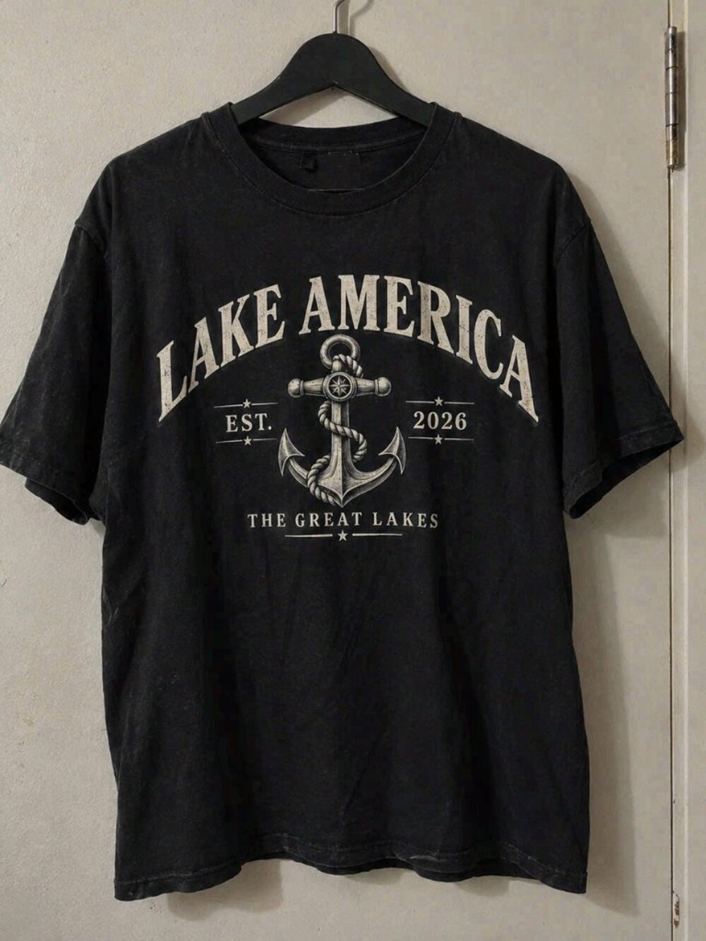 Lake America The Great Lakes Anchor Graphic Tee Black Shirt